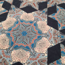 Load image into Gallery viewer, Art Nouveau Stars Cushion Fabrics Navy background and Ianthe B