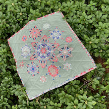 Load image into Gallery viewer, Art Nouveau Stars Cushion Fabrics Green background and Ianthe C