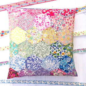 Alice Caroline EPP Hexagon Cushion kit Containing Liberty Tana Lawn fabrics