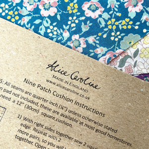 Alice Caroline Nine Patch Cushion Kits containing Liberty Tana Lawn fabric